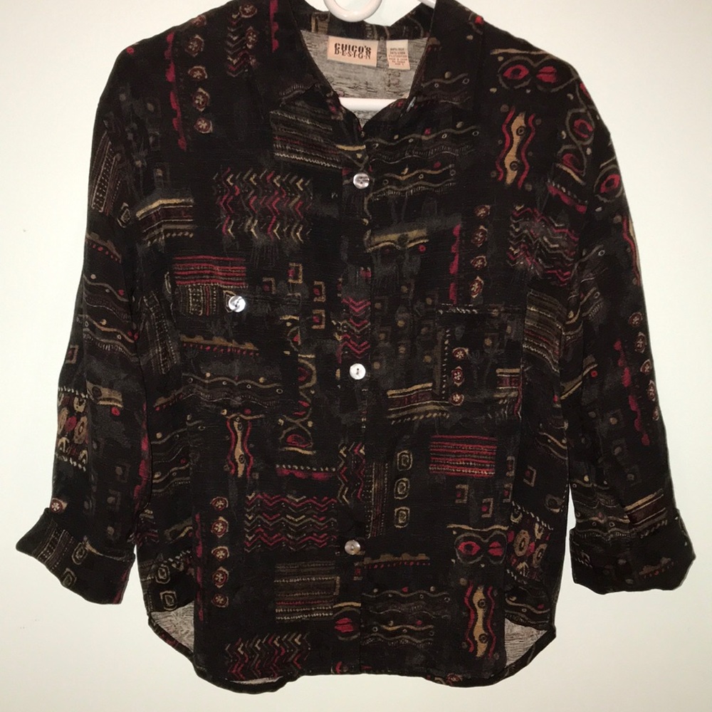 Chico’s silk & linen size 1. (Chico’s) blouse 3/4 sleeves, 2 chest pockets